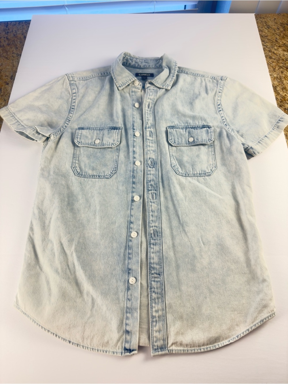 Express Light Blue Short-Sleeve Denim Button-Front Shirt